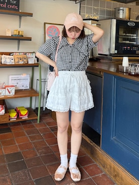 「GU（ジーユー）のアイテム（バレエシューズ、ピンク系）」を使った、una.さん（レディース・148cm）の春コーディネート
