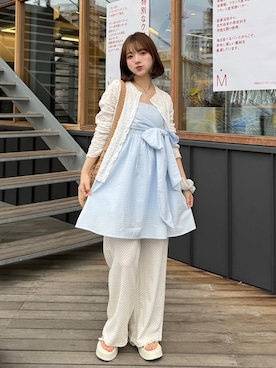 「nugu Ptiéeのアイテム（パンツ、ホワイト系）」を使った、una.さん（レディース・148cm）の春コーディネート