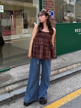 「アイテム（帽子）」を使った、una.さん（レディース・148cm）の夏コーディネート