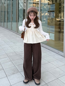 「アイテム（ハンチング/ベレー帽）」を使った、una.さん（レディース・148cm）の秋コーディネート