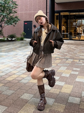 「アイテム（ブルゾン）」を使った、una.さん（レディース・148cm）の秋コーディネート