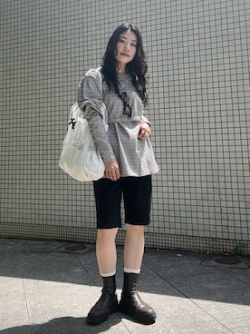 「6（ロク）の長袖カットソー（Tシャツ/カットソー、ブラック系）」を使った、misuzuさん（レディース・158cm）の春コーディネート