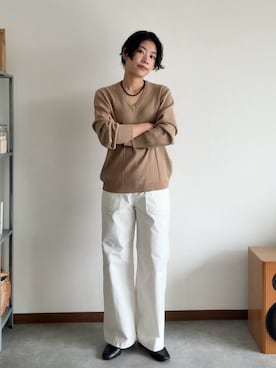 「JOURNAL STANDARD relume（ジャーナルスタンダード　レリューム）の《追加 / 新色 / 新サイズ》ワイドベイカーパンツ（カーゴパンツ、ホワイト系）」を使った、misuzuさん（レディース・158cm）の秋コーディネート