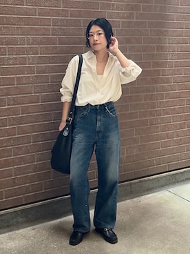「6（ロク）の＜timemachine＞HI WAIST DENIM/デニムパンツ（Denim pants、ブルー系）」を使った、misuzuさん（レディース・158cm）の夏コーディネート
