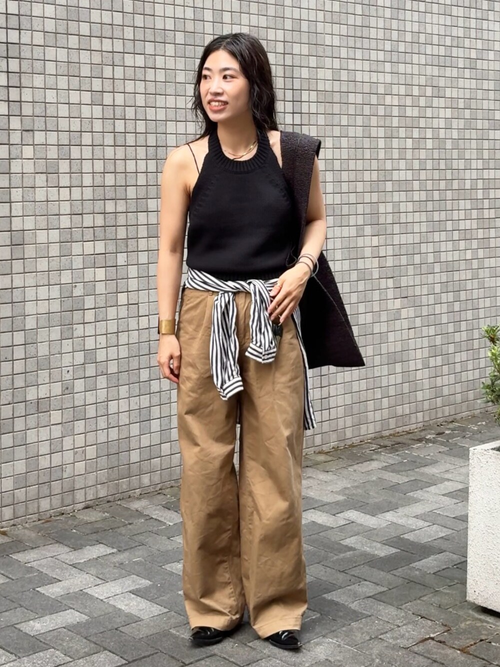 H beauty&youth コットンナイロンリリヤーンホルターネックニット H＞コットンナイロン リリヤーン ホルターネックニット