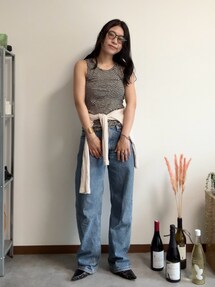 トップス 6 COTTON MIX PATTERN BORDER TANK TOP 6（ロク）の「＜6(ROKU)＞COTTON MIX PATTERN BORDER TANK TOP