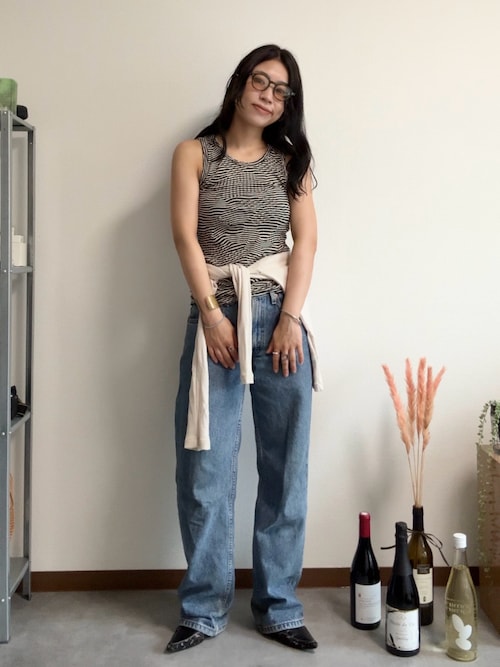 6（ロク）の「＜6(ROKU)＞COTTON MIX PATTERN BORDER TANK TOP