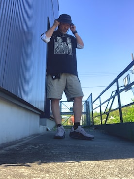 「NIKE（ナイキ）のNIKE/ナイキ ハット Dri-FIT エイペックス バケットハット FB5621-010（ハット、ブラック系）」を使った、AKTKさん（メンズ・168cm）の春コーディネート