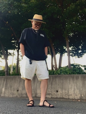 「古着のアイテム（Tシャツ/カットソー、ブラック系）」を使った、AKTKさん（メンズ・168cm）の夏コーディネート