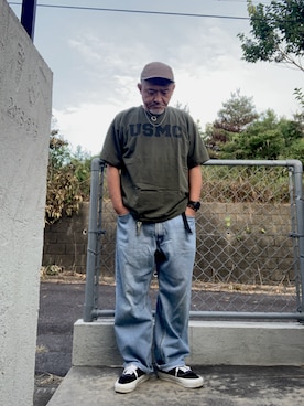 「リーバイス550(古着)のアイテム（デニムパンツ、ブルー系）」を使った、AKTKさん（メンズ・168cm）の秋コーディネート