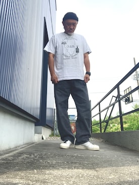 「古着90sの90年代のイリノイ州で行われた射撃競技大会Tシャツ。面が物凄く好みの一枚。（Tシャツ/カットソー、ホワイト系）」を使った、AKTKさん（メンズ・168cm）の夏コーディネート