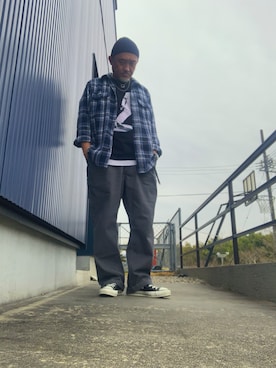 「CONVERSE ALL STAR（コンバースオールスター）のCONVERSE / CANVAS ALL STAR  J HI（スニーカー、ブラック系）」を使った、AKTKさん（メンズ・168cm）の春コーディネート