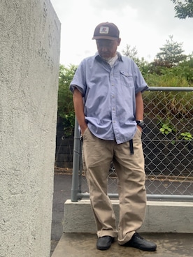 「古着（カーハート）のアイテム（その他パンツ、ベージュ系）」を使った、AKTKさん（メンズ・168cm）の夏コーディネート