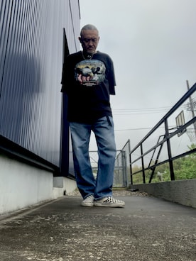 「Harley-Davidson（ハーレーダビッドソン）のアイテム（Tシャツ/カットソー、ブラック系）」を使った、AKTKさん（メンズ・168cm）の春コーディネート