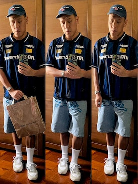 「アイテム（ジャージ）」を使った、Edimundson さん（メンズ・180cm）の夏コーディネート