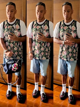 「アイテム（トートバッグ）」を使った、Edimundson さん（メンズ・180cm）の夏コーディネート