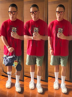 「アイテム（トートバッグ）」を使った、Edimundson さん（メンズ・180cm）の夏コーディネート