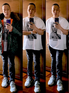 「JUSTIN BIEBER STADIUM TOUR（ジャスティンビーバースタジアムツアー）のアイテム」を使った、Edimundson さん（メンズ・180cm）の冬コーディネート