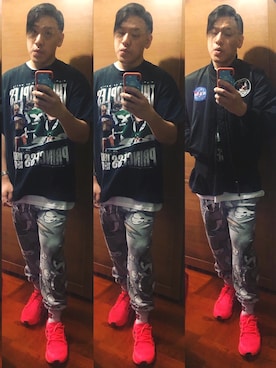 「oversize」｜「アイテム（MA-1）」を使った、Edimundson さん（メンズ・180cm）の冬コーディネート