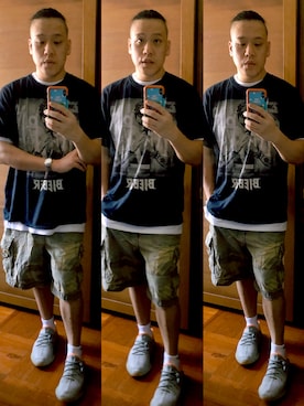 「Abercrombie&Fitch（アバークロンビーアンドフィッチ）のアイテム（パンツ）」を使った、Edimundson さん（メンズ・180cm）の夏コーディネート