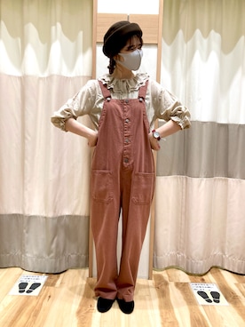 「アイテム（オールインワン・サロペット、オレンジ系）」を使った、あいりさん（レディース・163cm）の夏コーディネート