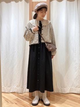 「秋先取りコーデ」｜「アイテム（ノーカラージャケット）」を使った、あいりさん（レディース・163cm）の秋コーディネート