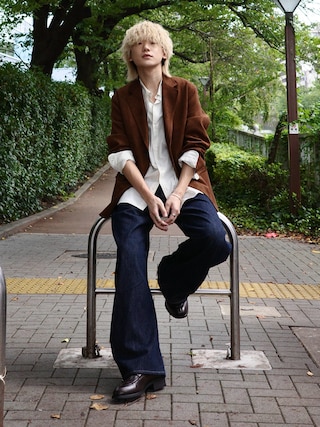 「WYM LIDNM(ウィム バイ リドム)のMICRO SPAN BASIC SHIRT(シャツ/ブラウス)」を使った、col.さん(メンズ・172cm)の秋コーディネート