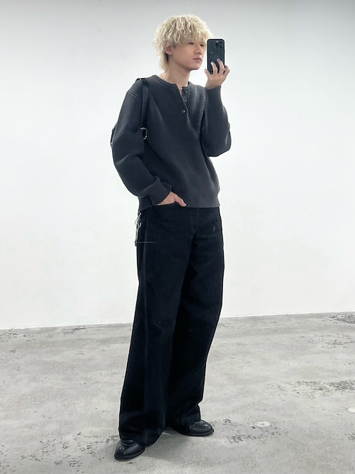 「WYM LIDNM(ウィム バイ リドム)の7G AZE HENLEY KNIT(ニット/セーター)」を使った、col.さん(メンズ・172cm)の秋コーディネート