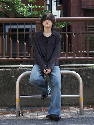 「WYM LIDNM（ウィム バイ リドム）のRAYON JACQUARD CROPPED SHIRT（シャツ/ブラウス）」を使った、col.さん（メンズ・172cm）の春コーディネート