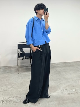 「アイテム（スラックス）」を使った、col.さん（メンズ・172cm）の夏コーディネート