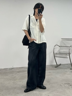 「WYM LIDNM（ウィム バイ リドム）のGAUZE JACQUARD CHECK H/S SHIRT（シャツ/ブラウス、ホワイト系）」を使った、col.さん（メンズ・172cm）の夏コーディネート