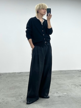 「WYM LIDNM（ウィム バイ リドム）のT/C CREW COMPACT CARDIGAN（カーディガン/ボレロ、グレー系）」を使った、col.さん（メンズ・172cm）の夏コーディネート