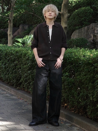 「WYM LIDNM(ウィム バイ リドム)のMOHAIR BLEND KNIT SHIRT CARDIGAN(ニット/セーター)」を使った、col.さん(メンズ・172cm)の秋コーディネート