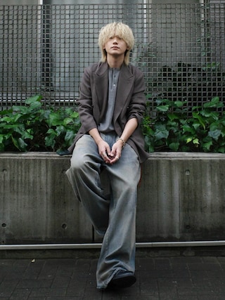 「WYM LIDNM(ウィム バイ リドム)のWOOL BLEND 14G HENLEY KNIT(ニット/セーター)」を使った、col.さん(メンズ・172cm)の秋コーディネート