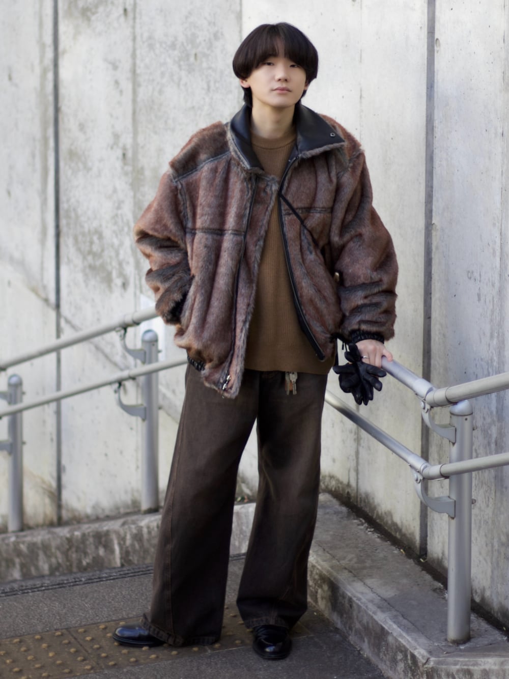 【Camphor wood】フェイクレザーファーリバーシブルフライトジャケット leather/fur faux reversible flight jacket / フェイクレザー
