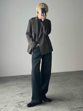 「WYM LIDNM（ウィム バイ リドム）のVINTAGE WASHED CURVED DENIM -SLIM FIT-（デニムパンツ、ブルー系）」を使った、col.さん（メンズ・172cm）の夏コーディネート