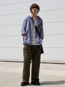 「WYM LIDNM（ウィム バイ リドム）のアイテム（サンダル）」を使った、col.さん（メンズ・172cm）の夏コーディネート