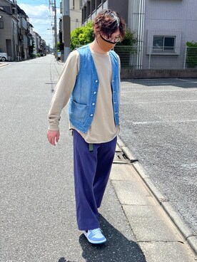 スラックスを使った デニムベスト のメンズ人気ファッションコーディネート Wear