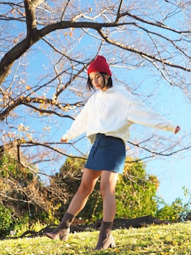 「H&M（エイチ・アンド・エム）のアイテム（帽子）」を使った、超骨ストのRicoさん（レディース・157cm）の冬コーディネート