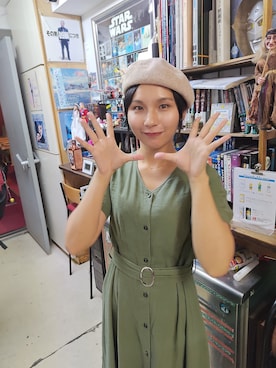 「アイテム（ハンチング/ベレー帽）」を使った、超骨ストのRicoさん（レディース・157cm）の秋コーディネート