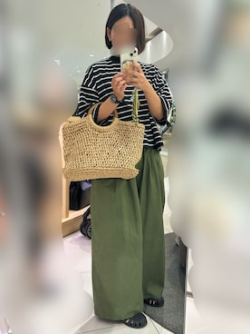 「アイテム（かごバッグ）」を使った、ななさん（レディース・155cm）の夏コーディネート