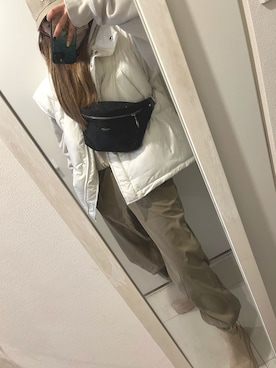 「スニーカーブーツ」｜「アイテム（ダウンジャケット/コート）」を使った、hamiさん（レディース・158cm）の冬コーディネート