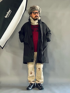 「アイテム（ネックウォーマー/スヌード）」を使った、oillnomuraさん（メンズ・175cm）の冬コーディネート