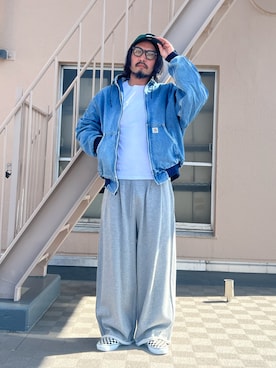 「SINSS（シンス）のWide straight sweatpants / ワイドストレートスウェットパンツ（スウェットパンツ、グレー系）」を使った、oillnomuraさん（メンズ・175cm）の春コーディネート