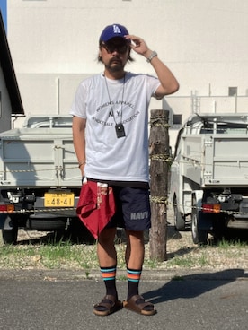 「アイテム（帽子）」を使った、oillnomuraさん（メンズ・175cm・40代）の夏コーディネート