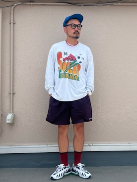 「patagonia（パタゴニア）の【Patagonia/パタゴニア】Baggies Shorts-5 in./バギーズ ショーツ 5インチ（その他パンツ、パープル系）」を使った、oillnomuraさん（メンズ・175cm）の春コーディネート