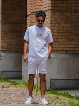 「adamsJUGGLER（アダムスジャグラー）のRTEGカーシブ/OPショートパンツ（その他パンツ、グレー系）」を使った、adamsJUGGLERさん（メンズ・173cm）の夏コーディネート