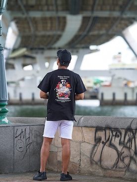 「adamsJUGGLER（アダムスジャグラー）のRTEGカーシブ/OPショートパンツ（その他パンツ、グレー系）」を使った、adamsJUGGLERさん（メンズ・173cm）の夏コーディネート