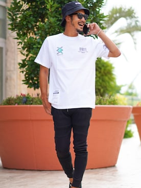 「adamsJUGGLER（アダムスジャグラー）のプログレスバイカースウェットパンツ（スウェットパンツ）」を使った、adamsJUGGLERさん（メンズ・173cm）の春コーディネート