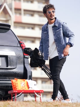 「adamsJUGGLER（アダムスジャグラー）のプログレスバイカースウェットパンツ（スウェットパンツ）」を使った、adamsJUGGLERさん（メンズ・173cm）の夏コーディネート